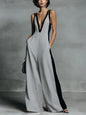 Women's Color-Block Sleeveless V-Neck Wide-Leg Jumpsuit – French Style Long Pants FitiqueFit
