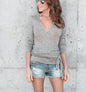 Solid Color Long Sleeve V-neck T-shirt