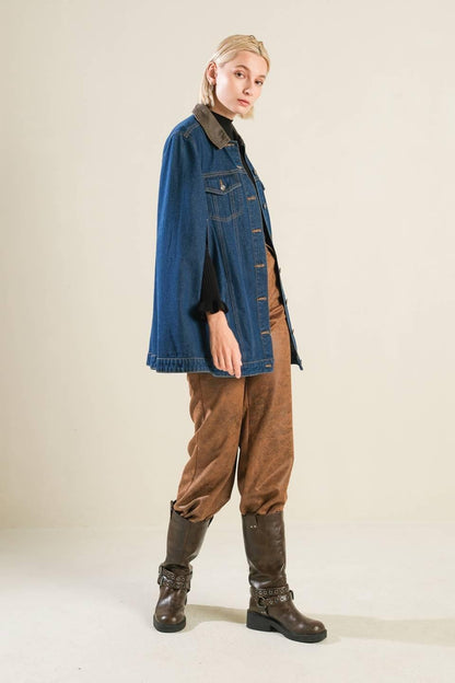 IF THOU MUST LOVE ME DENIM CAPE JACKET Flying Tomato