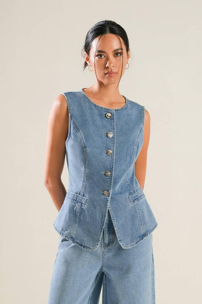 ADVENTURE AWAITS DENIM VEST Flying Tomato