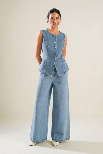 ADVENTURE AWAITS DENIM VEST Flying Tomato