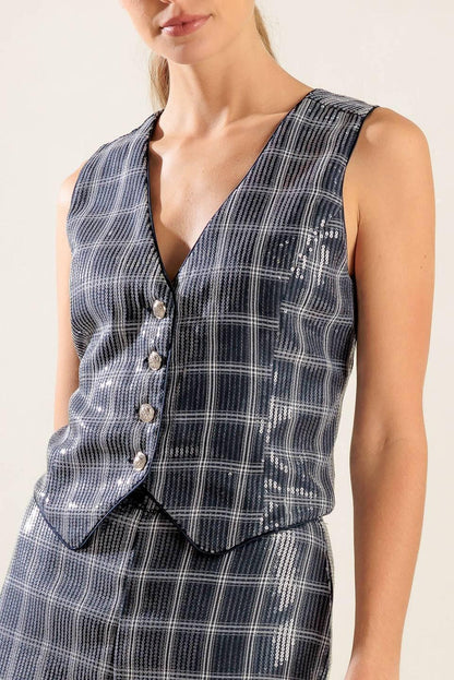 TRAVELING FAR NAVY SEQUIN VEST Flying Tomato