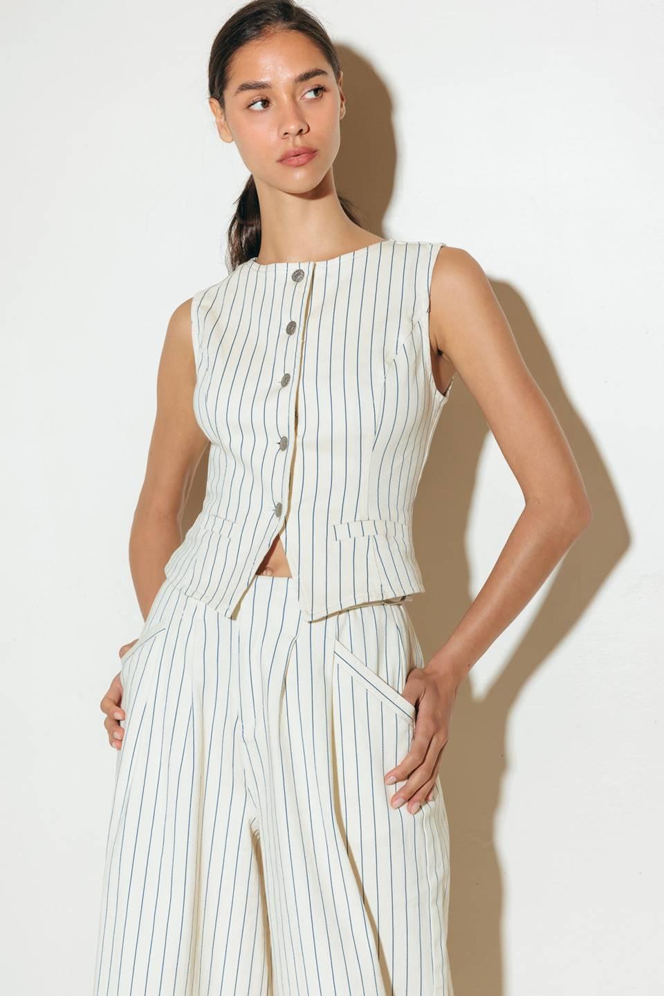 COFFEE RUN STRIPED WOVEN VEST Flying Tomato