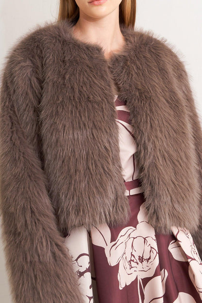 LONDON FLARE MOCHA FAUX FUR CROP JACKET Flying Tomato