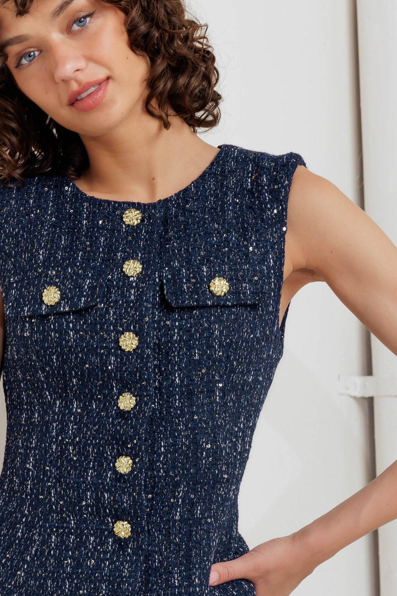 PARISIAN TWEED NAVY WOVEN TWEED VEST Flying Tomato
