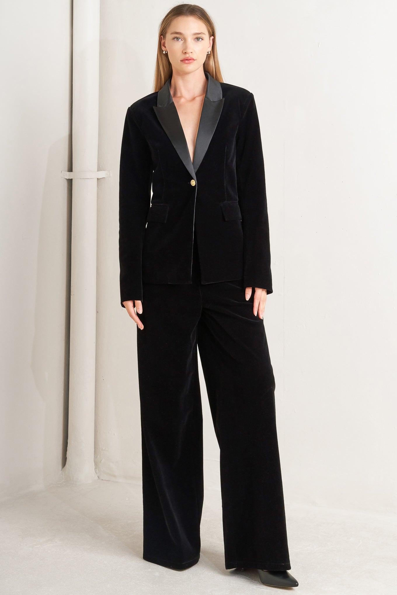 MIDNIGHT TUX WOVEN VELVET BLAZER Flying Tomato