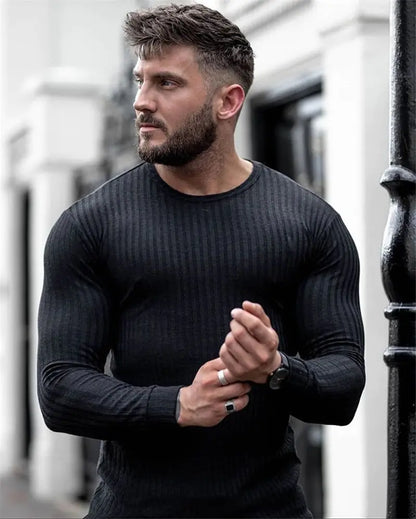 Color-blocking Long-sleeved Round Neck T-shirt