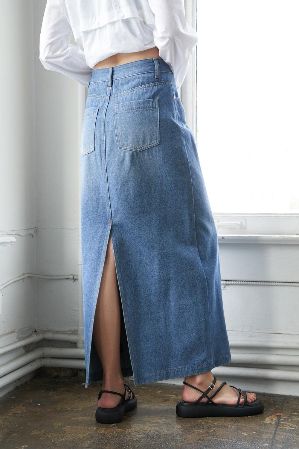 A LEAP OF FAITH MIDI DENIM SKIRT Flying Tomato