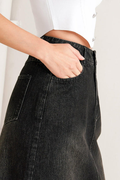 TALK ABOUT BEAUTY DENIM MIDI SKIRT Flying Tomato