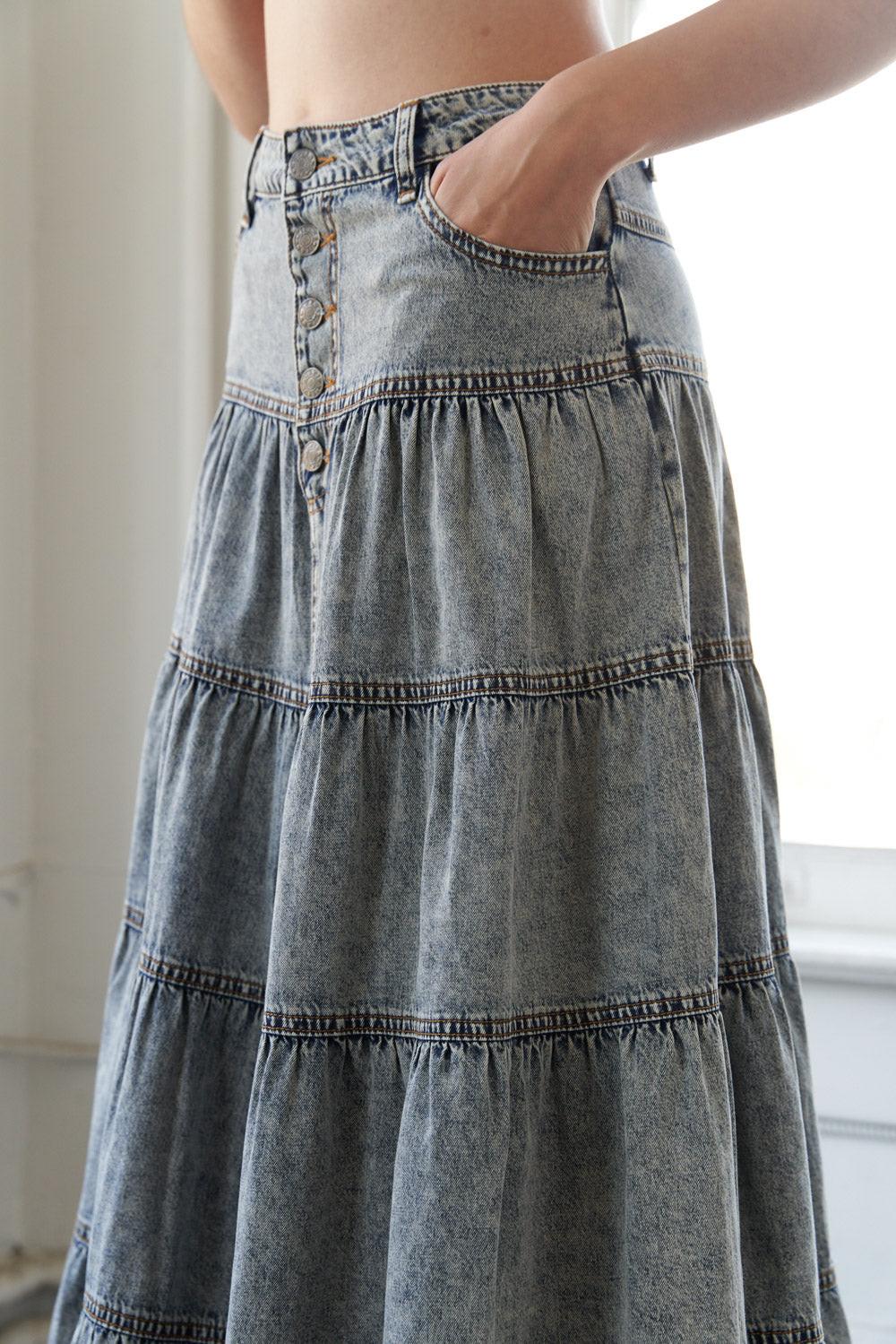 SIMPLE STATEMENT DENIM MIDI SKIRT Flying Tomato