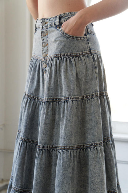 SIMPLE STATEMENT DENIM MIDI SKIRT Flying Tomato
