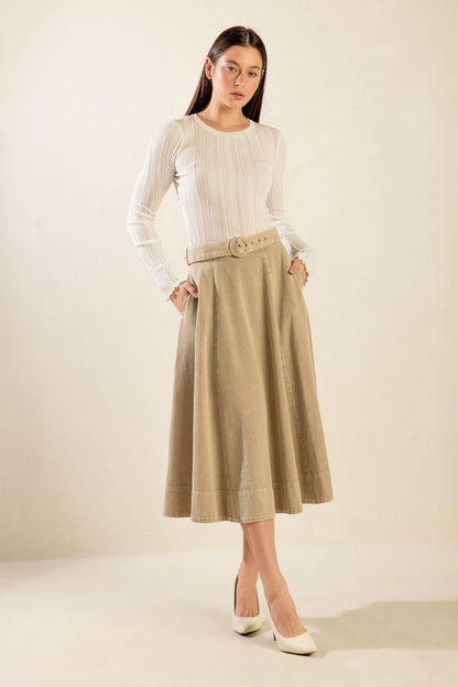 YOU KNOW IT TWILL MIDI SKIRT Flying Tomato
