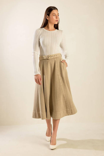 YOU KNOW IT TWILL MIDI SKIRT Flying Tomato
