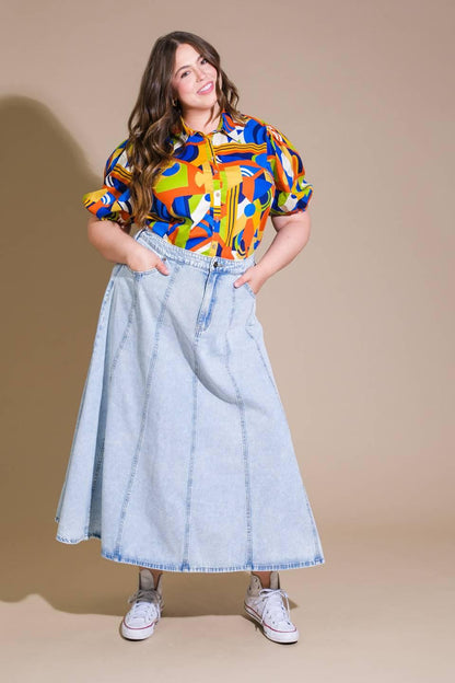 URBAN COWGIRL DENIM MIDI SKIRT Flying Tomato