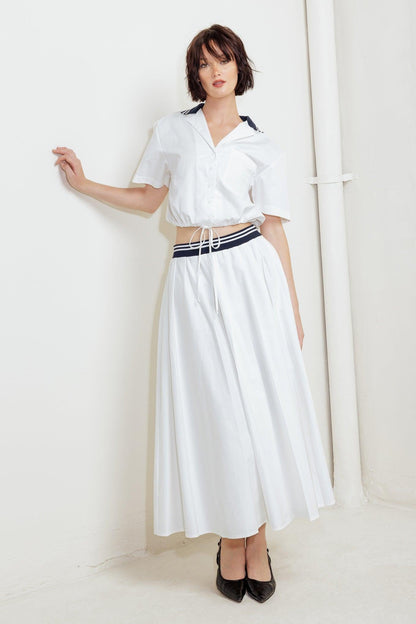 COASTAL COLLAR WOVEN MIDI SKIRT Flying Tomato