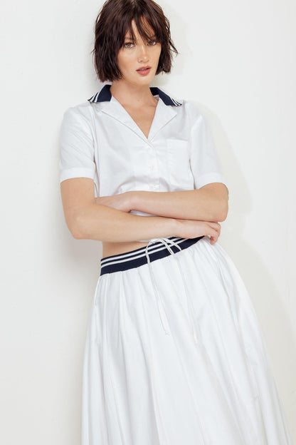 COASTAL COLLAR WOVEN MIDI SKIRT Flying Tomato