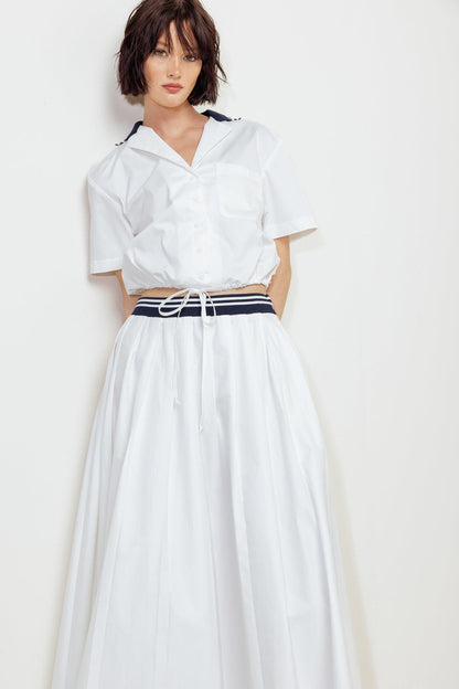 COASTAL COLLAR WOVEN MIDI SKIRT Flying Tomato