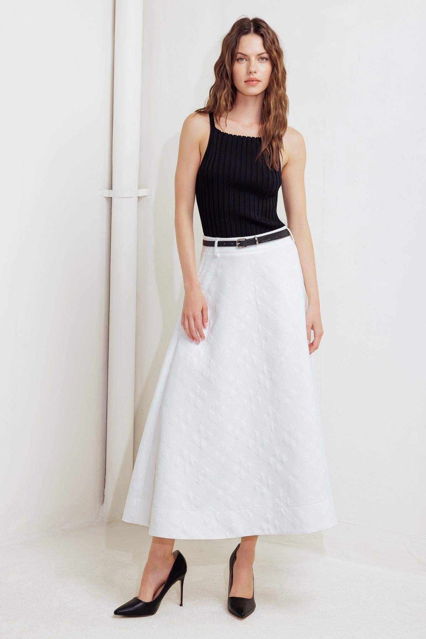DOWNTOWN EASE WOVEN MIDI SKIRT Flying Tomato