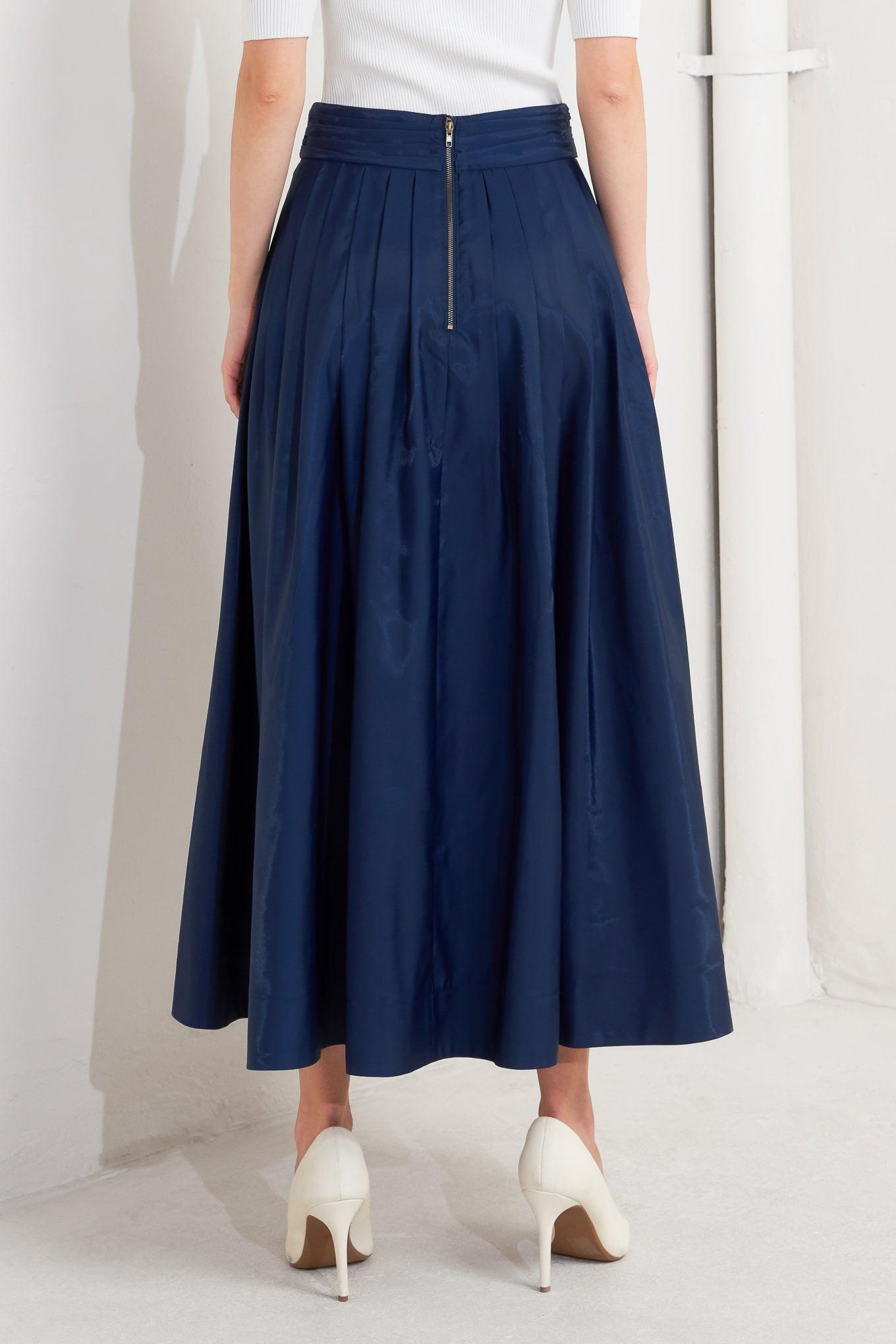 LUXE FLARE WOVEN PLEATED MIDI SKIRT Flying Tomato
