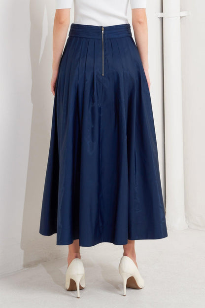 LUXE FLARE WOVEN PLEATED MIDI SKIRT Flying Tomato