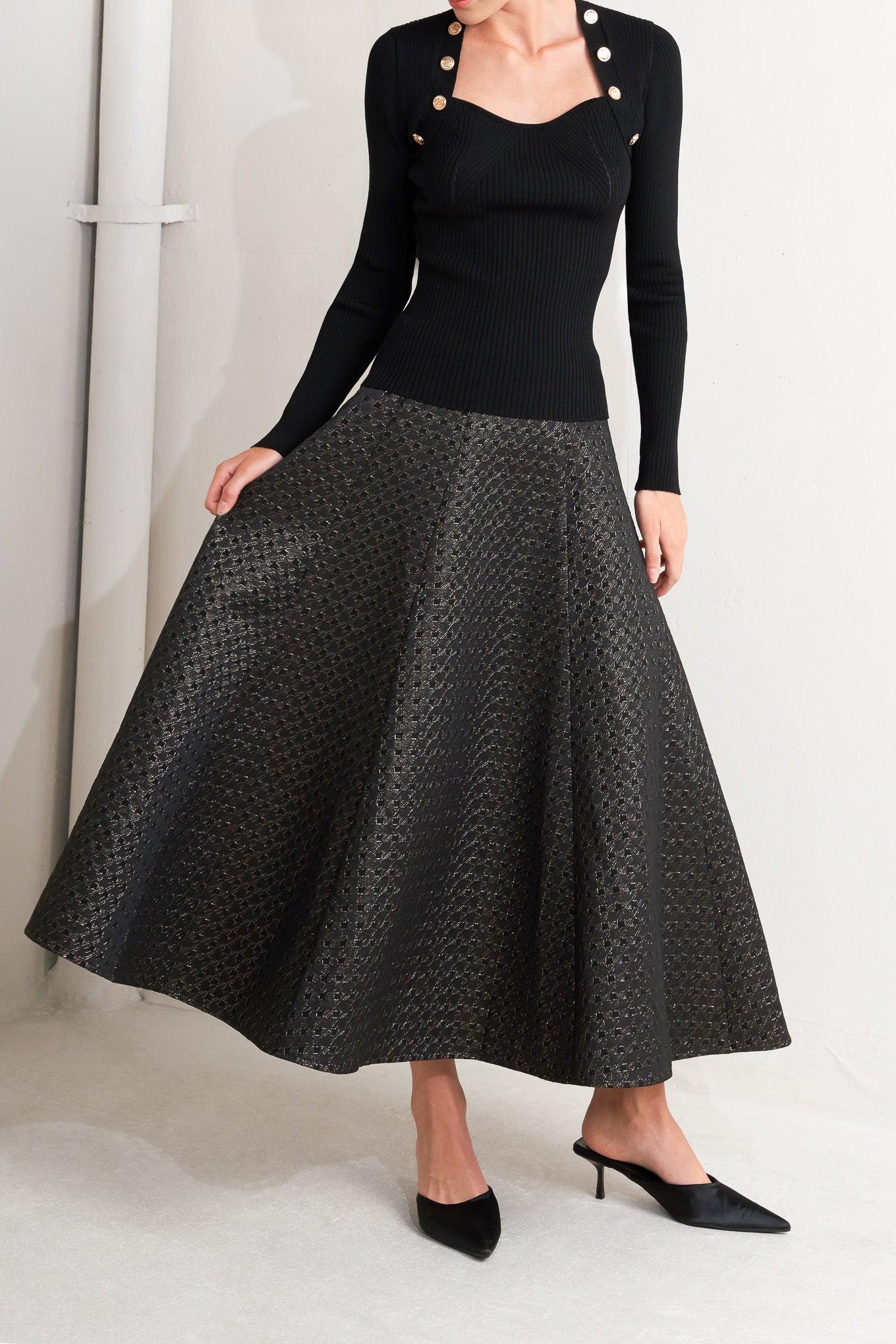 EVENING SCULPT METALLIC WOVEN CIRCLE SKIRT Flying Tomato