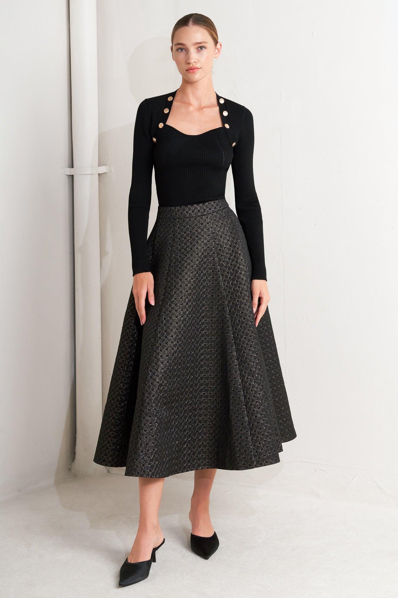 EVENING SCULPT METALLIC WOVEN CIRCLE SKIRT Flying Tomato