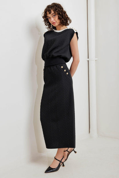 URBAN LUXE COMMAND KNIT MIDI SKIRT Flying Tomato