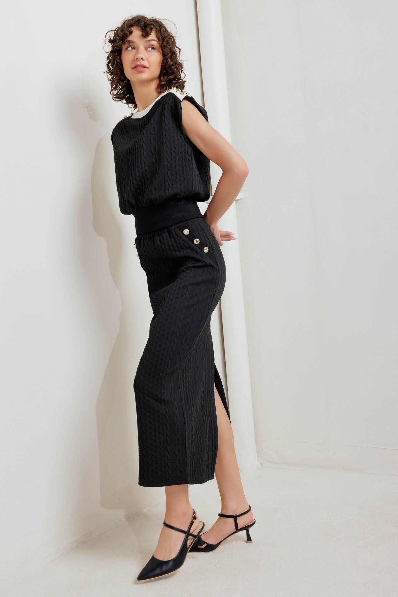 URBAN LUXE COMMAND KNIT MIDI SKIRT Flying Tomato