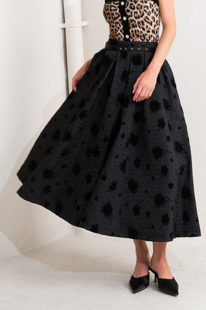 NOIR BLOOMING ROMANCE WOVEN FULL MIDI SKIRT Flying Tomato