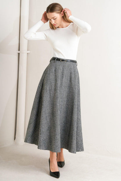 CITY CHECKLINE WOOLEN WOVEN MIDI SKIRT Flying Tomato