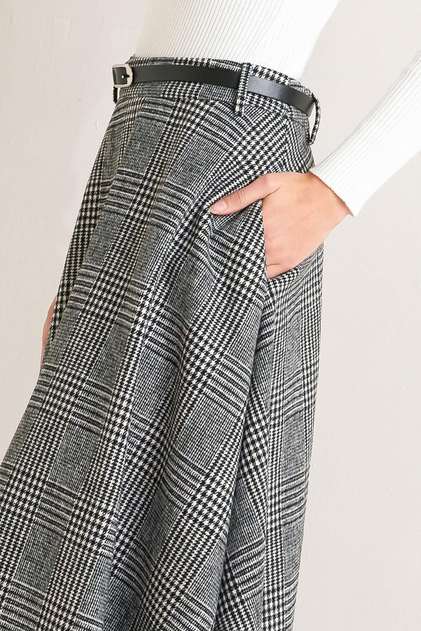 CITY CHECKLINE WOOLEN WOVEN MIDI SKIRT Flying Tomato