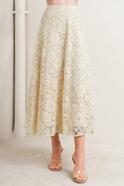 PURELY ROMANTIC WOVEN LACE MIDI SKIRT Flying Tomato