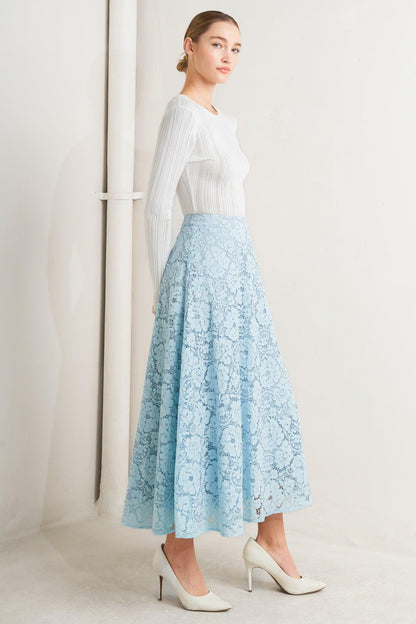 PURELY ROMANTIC WOVEN LACE MIDI SKIRT Flying Tomato