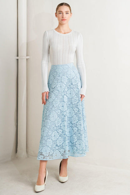 PURELY ROMANTIC WOVEN LACE MIDI SKIRT Flying Tomato
