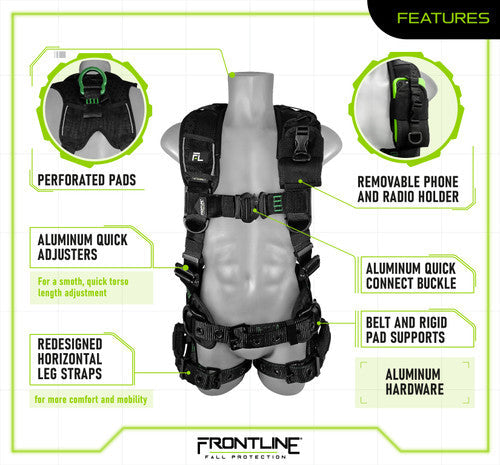Frontline 250CTB Elite Construction Harness Aluminum Hardware and Suspension Trauma Straps M/L VM Hardware