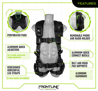 Frontline 250CTB Elite Construction Harness Aluminum Hardware and Suspension Trauma Straps M/L VM Hardware