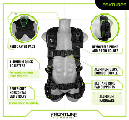 Frontline 250CTB Elite Construction Harness Aluminum Hardware and Suspension Trauma Straps XL/2XL VM Hardware