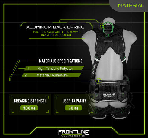 Frontline 250CTB Elite Construction Harness Aluminum Hardware and Suspension Trauma Straps M/L VM Hardware