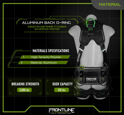 Frontline 250CTB Elite Construction Harness Aluminum Hardware and Suspension Trauma Straps M/L VM Hardware