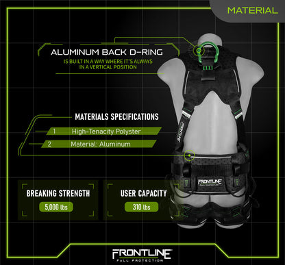 Frontline 250CTB Elite Construction Harness Aluminum Hardware and Suspension Trauma Straps XL/2XL VM Hardware