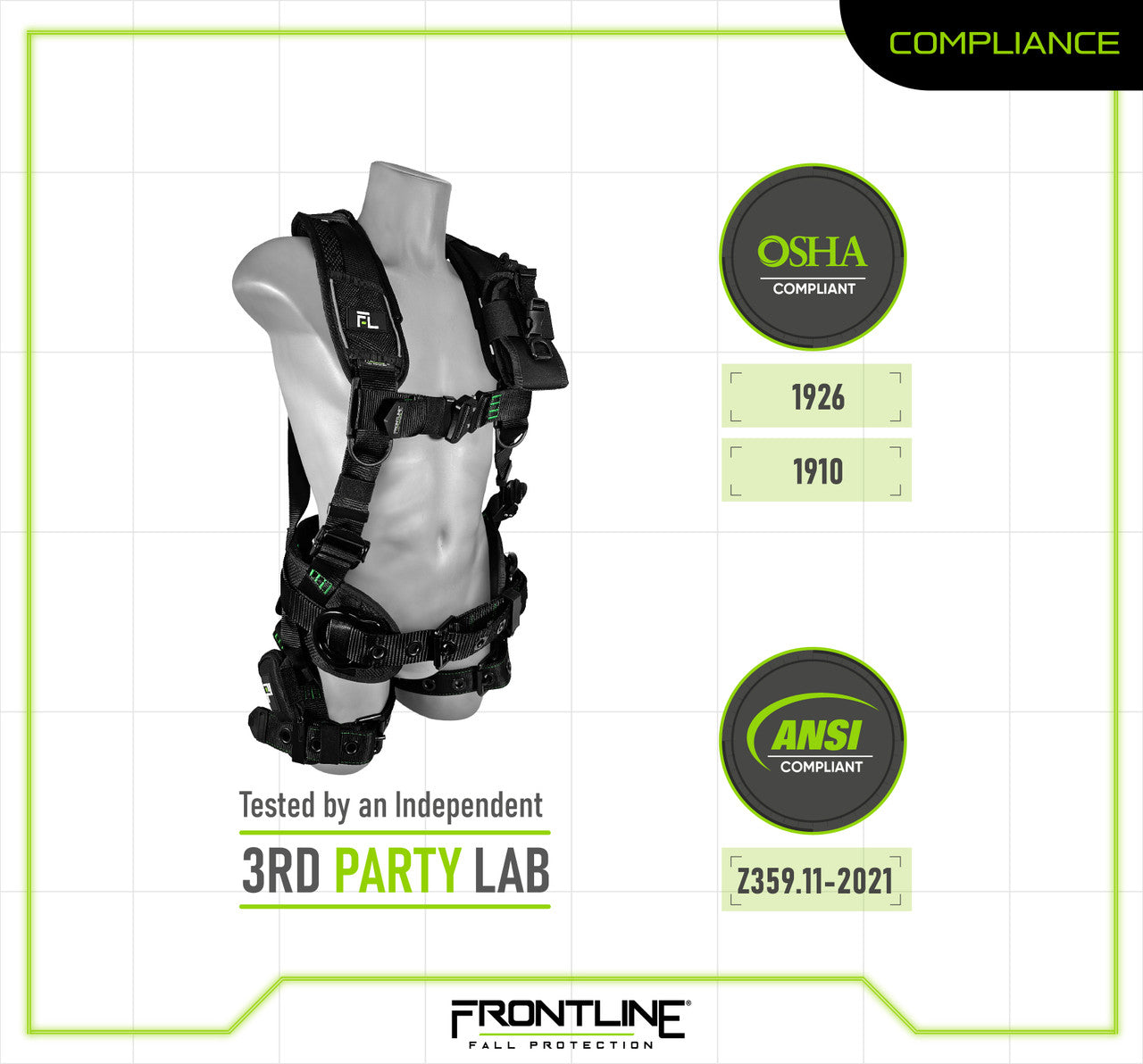 Frontline 250CTB Elite Construction Harness Aluminum Hardware and Suspension Trauma Straps M/L VM Hardware