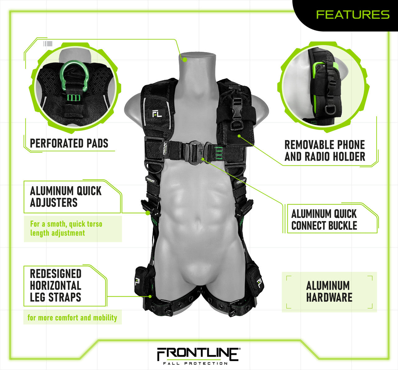 Frontline 250VTB Elite Vest Style Harness with Aluminum Hardware and Suspension Trauma Straps S VM Hardware