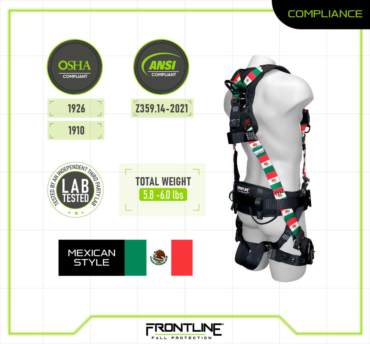 Frontline 110CTB-ML-MX Combat™ Mexican Style Full Body Harness with Aluminum Hardware and Suspension Trauma Straps VM Hardware