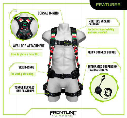 Frontline 110CTB-ML-MX Combat™ Mexican Style Full Body Harness with Aluminum Hardware and Suspension Trauma Straps VM Hardware
