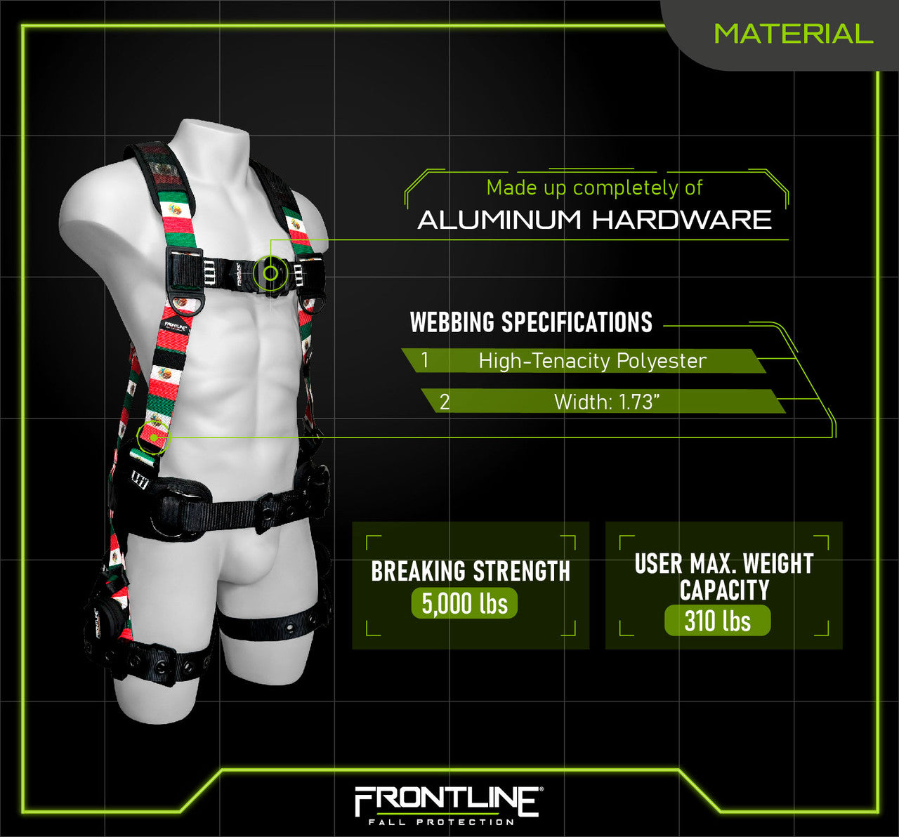 Frontline 110CTB-ML-MX Combat™ Mexican Style Full Body Harness with Aluminum Hardware and Suspension Trauma Straps VM Hardware