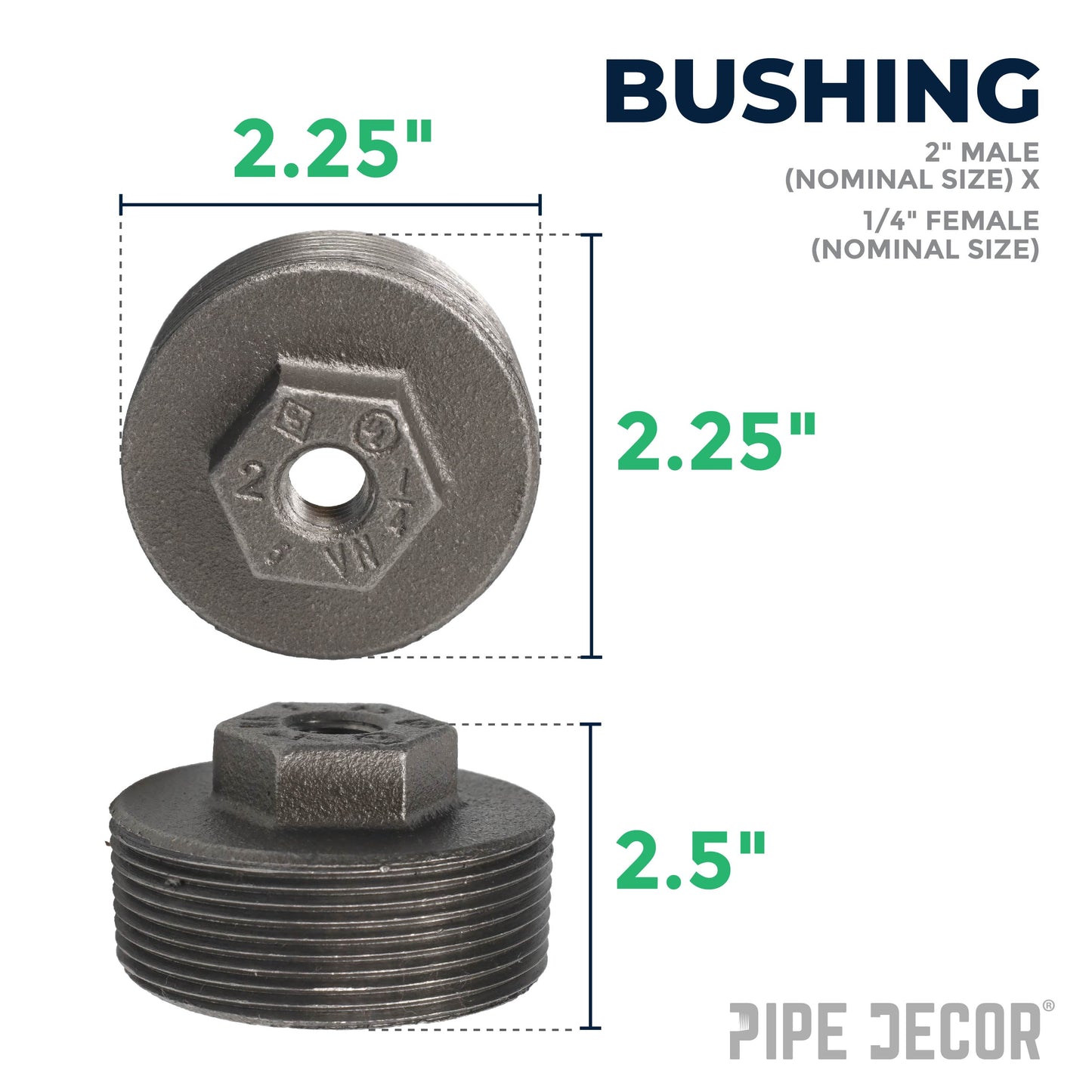 2 1/2 in. x 1/4 in. Black Bushing PIPE DECOR