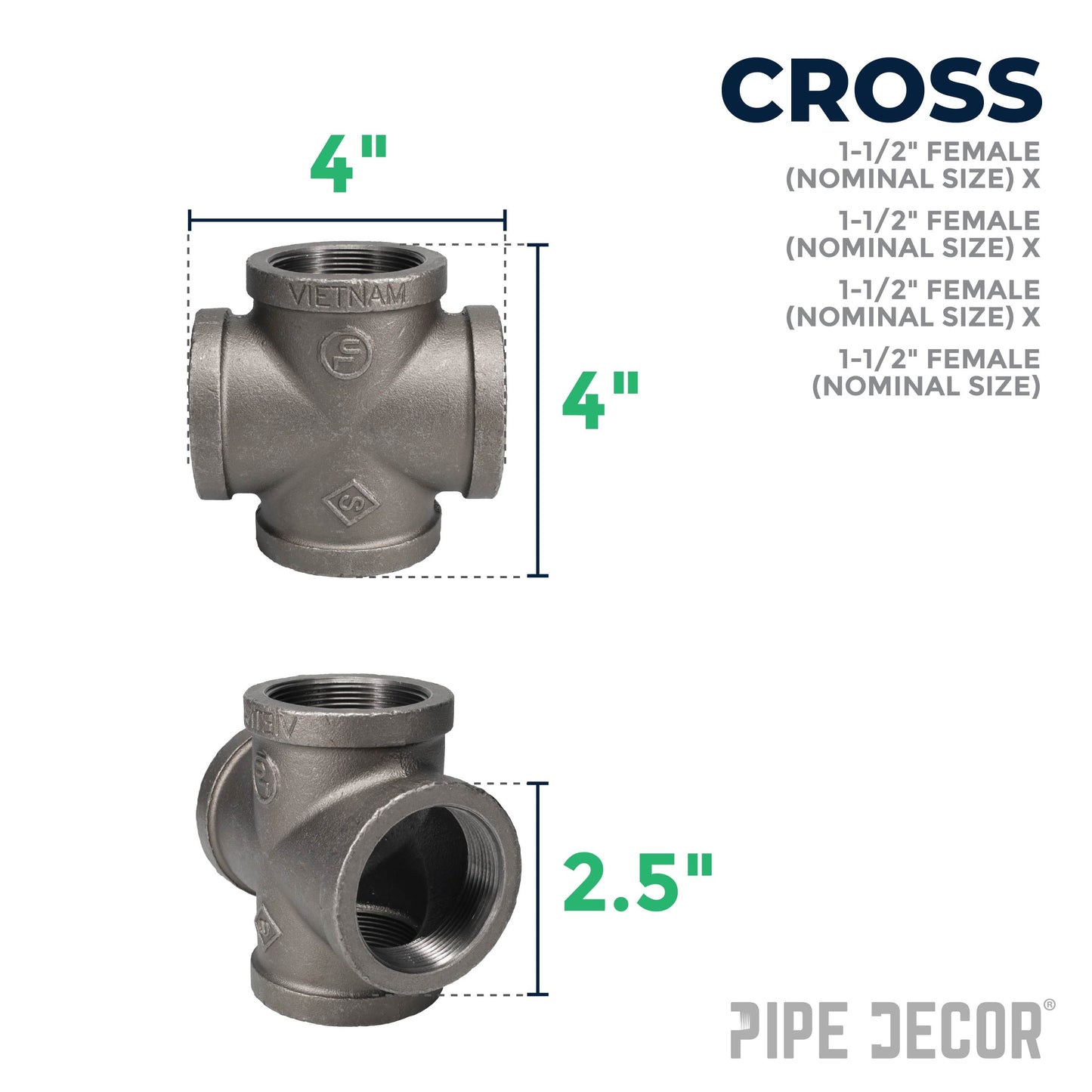 1 1/2 in. Black Cross PIPE DECOR