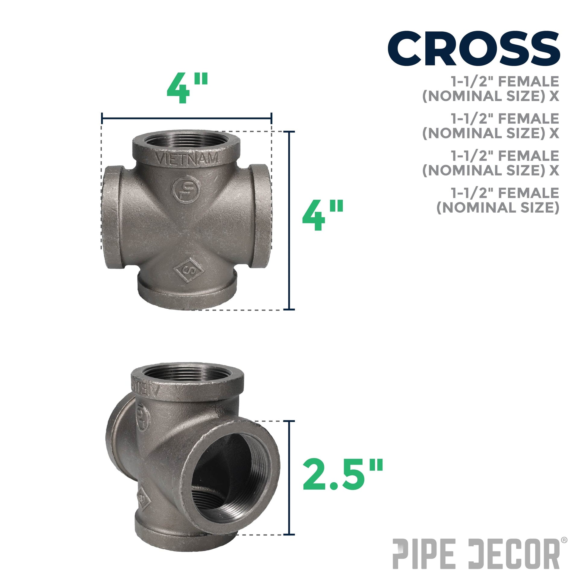 1 1/2 in. Black Cross PIPE DECOR