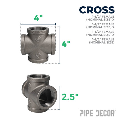 1 1/2 in. Black Cross PIPE DECOR