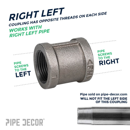 1/2 in. Black Right Left Coupling PIPE DECOR